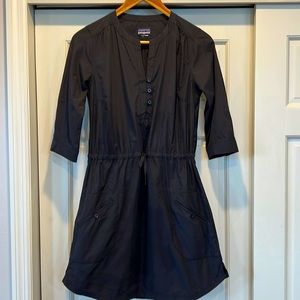 Patagonia dark gray lightweight cotton dress drawstring waist and 3/4 sleeves